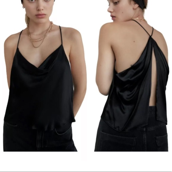 Zara Tops - ZARA Strappy Open Back Satin Camisole Top